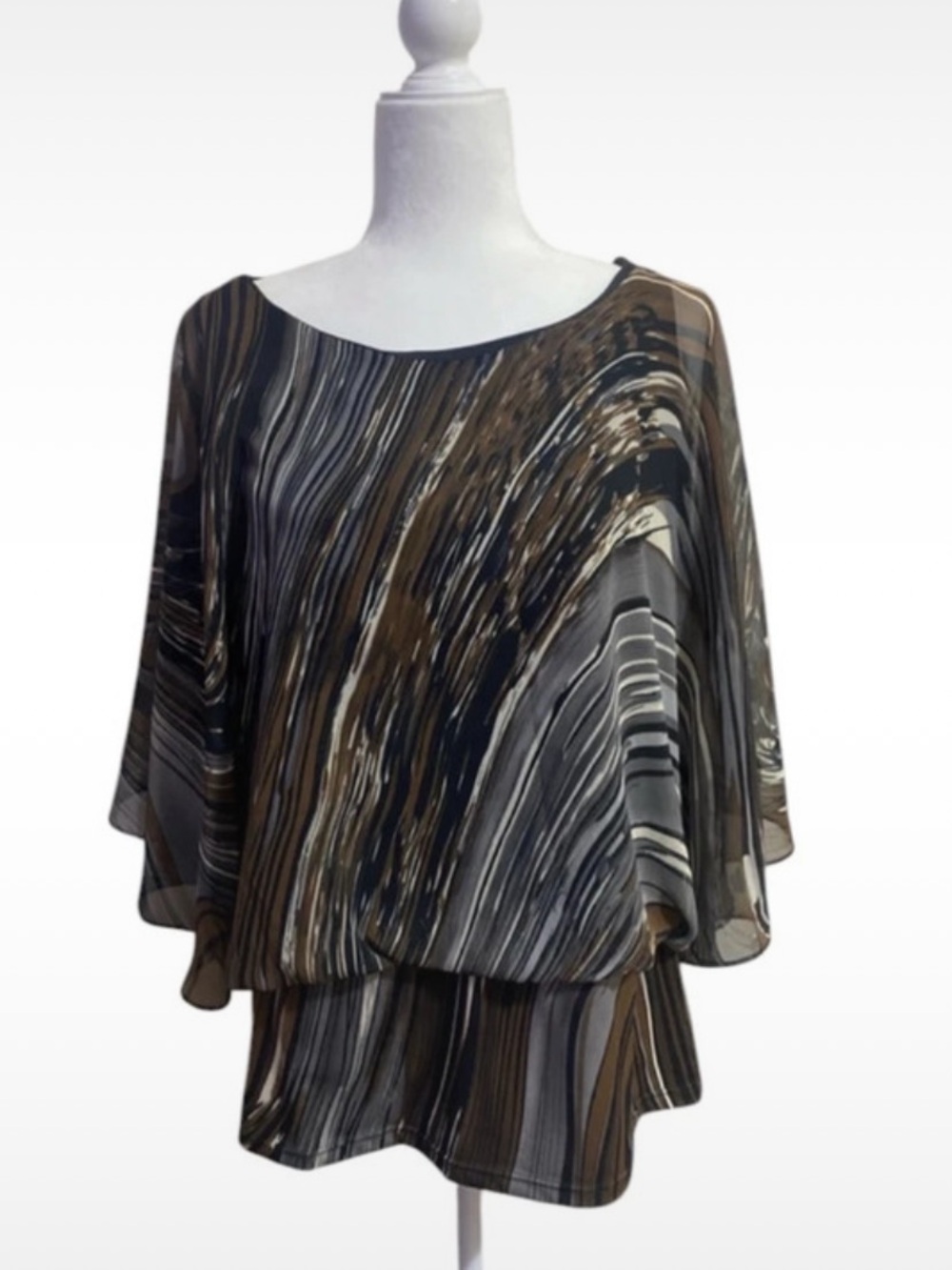 Coco Bianco Abstract Swirl Patterned Short Sleeve Blouse